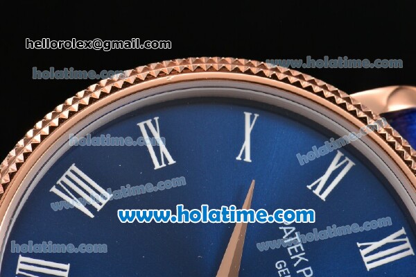 Patek Philippe Calatrava Miyota Quartz Rose Gold Case with Roman Numeral Markers and Blue Dial - Click Image to Close